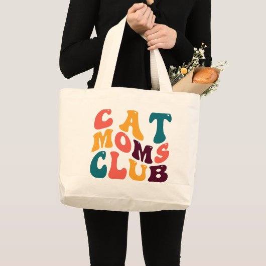 レトロスタイルの猫ママクラブのお土産 ラージトートバッグ (正面(商品))