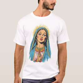 レトロスタイルの聖母マリア メンズTシャツ Tシャツ