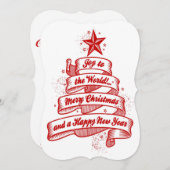 レトロスタイルの赤と白のクリスマスパーティー 招待状 (正面/裏面)