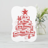 レトロスタイルの赤と白のクリスマスパーティー 招待状 (スタンド正面)