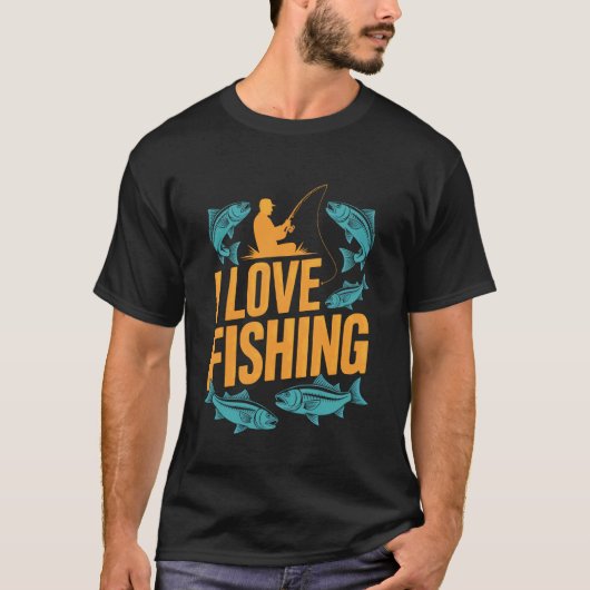 レトロスタイルの釣りを愛する 釣りキャッチ Tシャツ (正面)