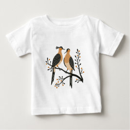 レトロスタイルの2羽のキジバトのカットアウトステンシル 7 ベビーTシャツ
