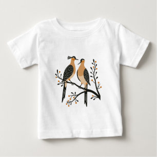 レトロスタイルの2羽のキジバトのカットアウトステンシル 7 ベビーTシャツ