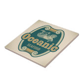 レトロスタイルを作られた人魚のシーフードのラベル タイル (側面)