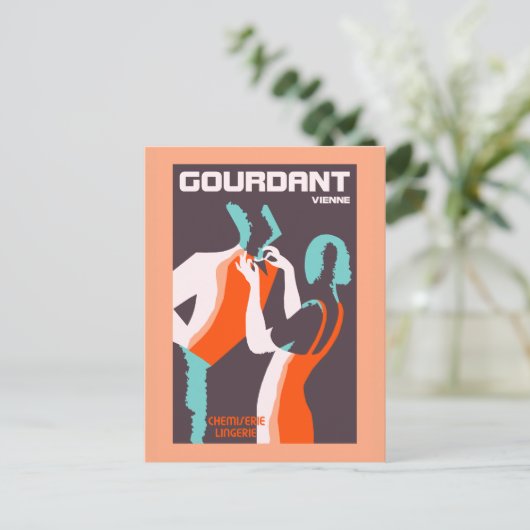 レトロスタイルアールデコフランスのファッションad ポストカード (スタンド正面)