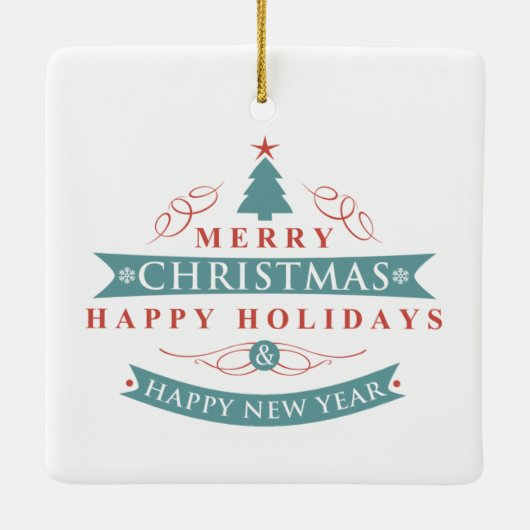 レトロスタイルインスタントフォトクリスマス セラミックオーナメント (裏面)