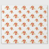 レトロスタイルオーナメントの金ゴールドと赤 ラッピングペーパー (フラット)