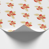 レトロスタイルオーナメントの金ゴールドと赤 ラッピングペーパー (角)