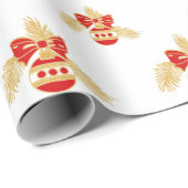 レトロスタイルオーナメントの金ゴールドと赤 ラッピングペーパー (ロールコーナー)