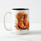 レトロスタイルカウボーイブーツ – 紅葉 ツートーンマグカップ (左)