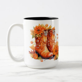 レトロスタイルカウボーイブーツ – 紅葉 ツートーンマグカップ