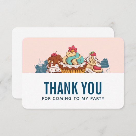 レトロスタイルカップケーキスイートトリートサンキューサンキュー サンキューカード (正面/裏面)