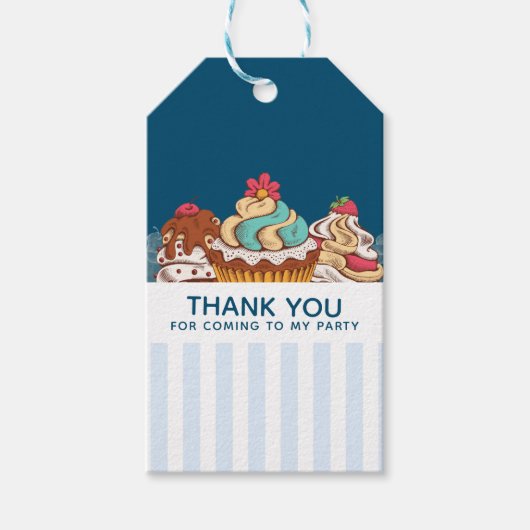 レトロスタイルカップケーキ甘いデザートサンキュー ギフトタグ (正面)