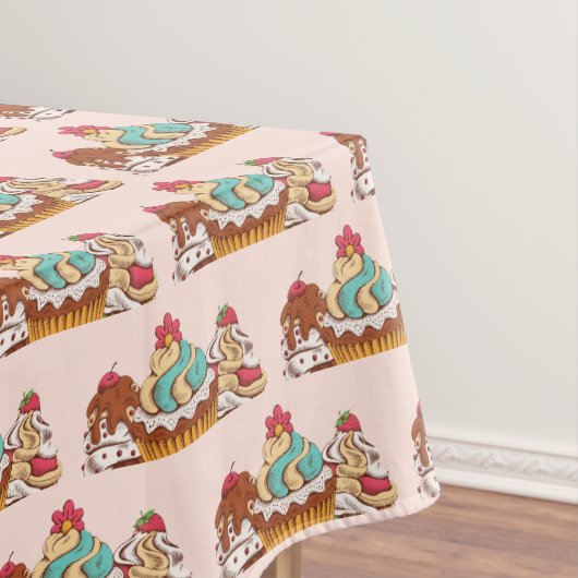 レトロスタイルカップケーキ甘いデザートパターン テーブルクロス (インサイチュ)