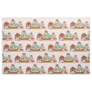 レトロスタイルカップケーキ甘いデザートパターン ファブリック