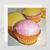 レトロスタイルカップケーキ誕生日招待状カード 招待状 (正面/裏面)