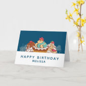 レトロスタイルカップケーズスイートデザート誕生日 カード (黄色い花)