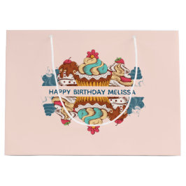 レトロスタイルカップケーズスイートデザート誕生日 ラージペーパーバッグ