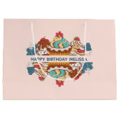 レトロスタイルカップケーズスイートデザート誕生日 ラージペーパーバッグ (裏面)