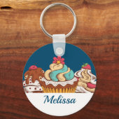 レトロスタイルカップケーズスイートデザート キーホルダー (正面)