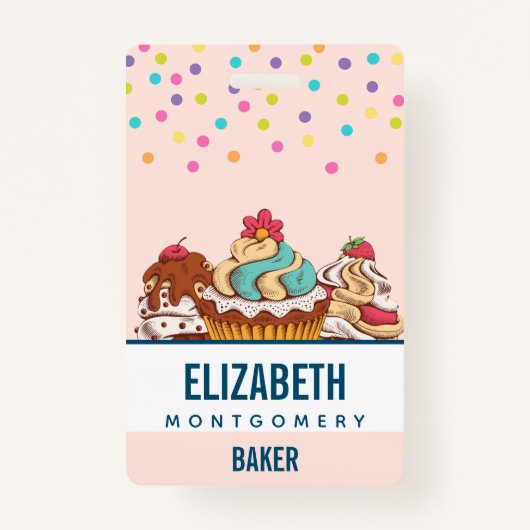 レトロスタイルカップケーズスイートデザート バッジ (正面)