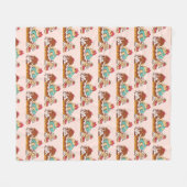 レトロスタイルカップケーズスイートデザート フリースブランケット (正面(横))