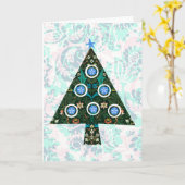 レトロスタイルカラフルクリスマスツリーホリデーカード カード (黄色い花)