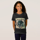 レトロスタイルガールズTシャツフェミニンハートアート Tシャツ (正面フル)