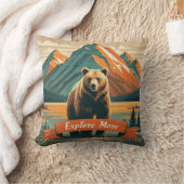 レトロスタイルクマの漫画と山脈 クッション (ブランケット)