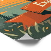 レトロスタイルクマの漫画と山脈 ポスター (角)