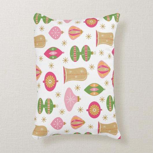 レトロスタイルクリスマスオーナメント – ピンクグリーン金ゴールド アクセントクッション (正面(垂直))