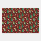 レトロスタイルクリスマスツリーとギフトパターン ラッピングペーパーシート (正面3)