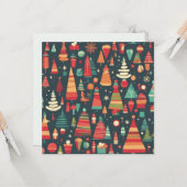 レトロスタイルクリスマスツリーと装飾 カード (正面/裏面インサイチュ)