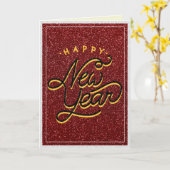 レトロスタイルグリッター年賀状 カード (黄色い花)