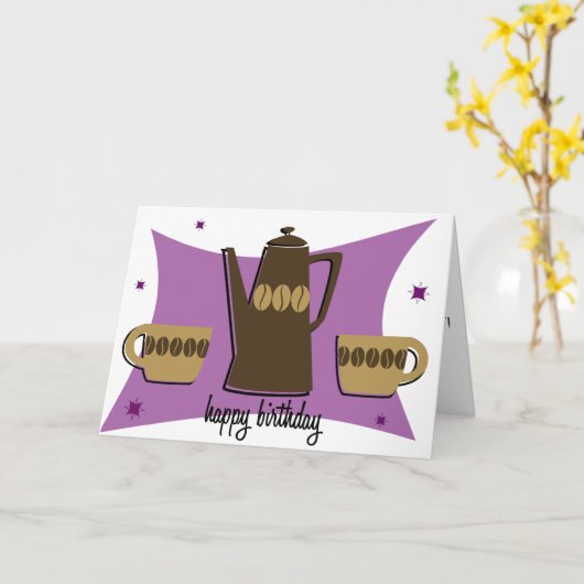 レトロスタイルコーヒーテーマ誕生日カード(紫) カード (黄色い花)