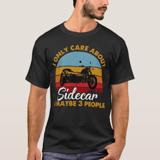 レトロスタイルサンセットサイドカーバイク Tシャツ (正面)