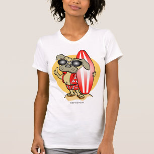 レトロスタイルサーフィンのパグ女子ティーズ Tシャツ