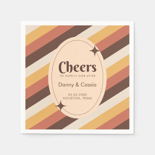 レトロスタイルストライプ70年代Groovy 70sヒッピー スタンダードカクテルナプキン (正面)