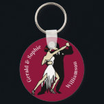 レトロスタイルタンゴダンサーがリッチ・ブルゴーニュ キーホルダー<br><div class="desc">ヴィンテージスタイルのグラフィック豊エレガントかなブルゴーニュの背景に様式化されたタンゴのダンサー。白で自分の文字を追加。</div>