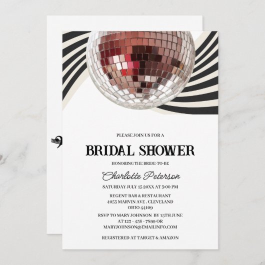 レトロスタイルディスコブライダルシャワー 招待状 (正面/裏面)