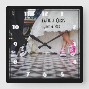 レトロスタイルディナ結婚ーズカップル スクエア壁時計