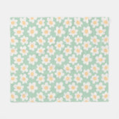 レトロスタイルデイジーの開花（緑） フリースブランケット (正面(横))