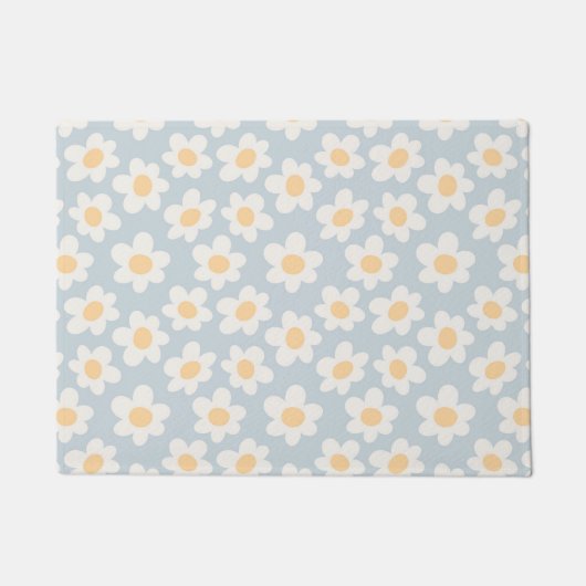 レトロスタイルデイジーの開花（青） ドアマット (正面)