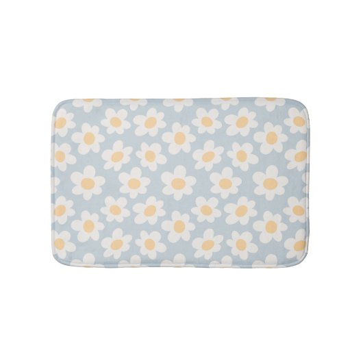 レトロスタイルデイジーの開花(青) バスマット (正面)