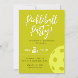 レトロスタイルネオンイエローテーマのピックボール誕生日 招待状