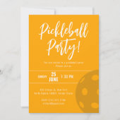 レトロスタイルネオンオレンジをテーマにしたピックボール誕生日 招待状 (正面)