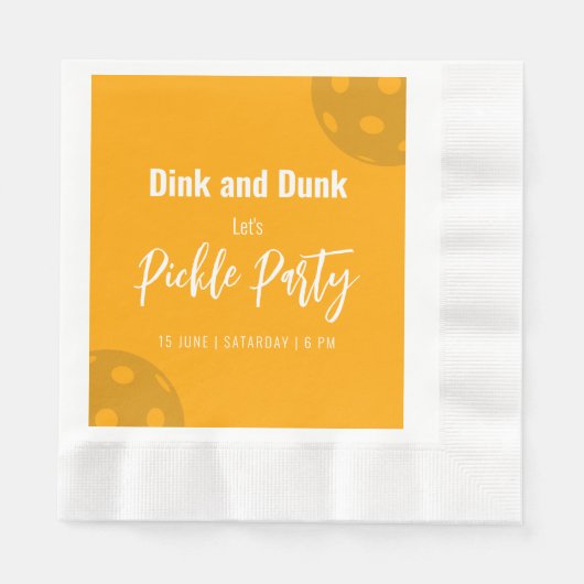 レトロスタイルネオンオレンジをテーマにしたピックボール誕生日 縁ありランチョンナプキン (正面)