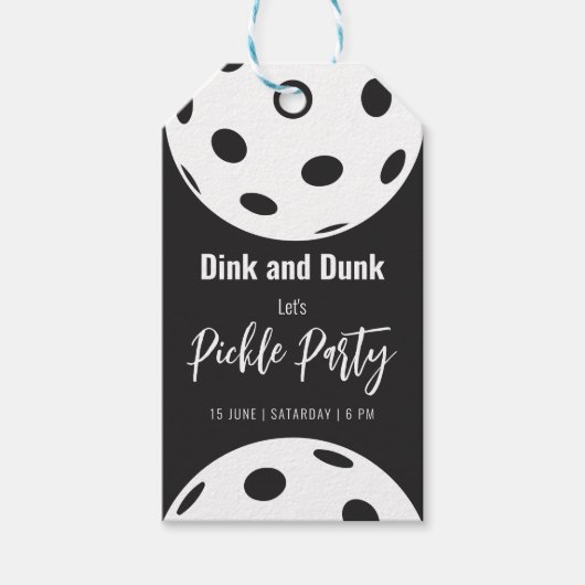 レトロスタイルネオンブラックをテーマにしたピックボール誕生日 ギフトタグ (正面)