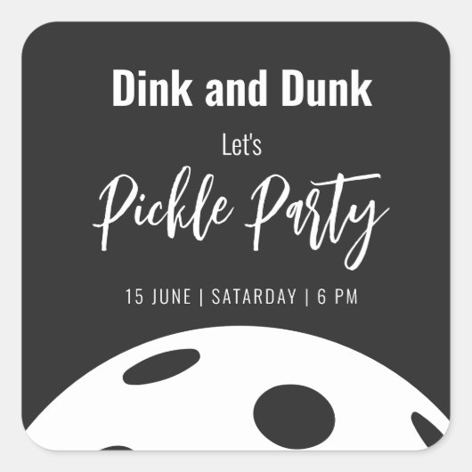 レトロスタイルネオンブラックをテーマにしたピックボール誕生日 スクエアシール (正面)