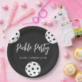 レトロスタイルネオンブラックをテーマにしたピックボール誕生日 ペーパープレート (パーティー)